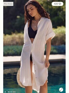 Anthropologie Lucia Women’s White Beach Cover-Up Shirt Dress 2X Cotton